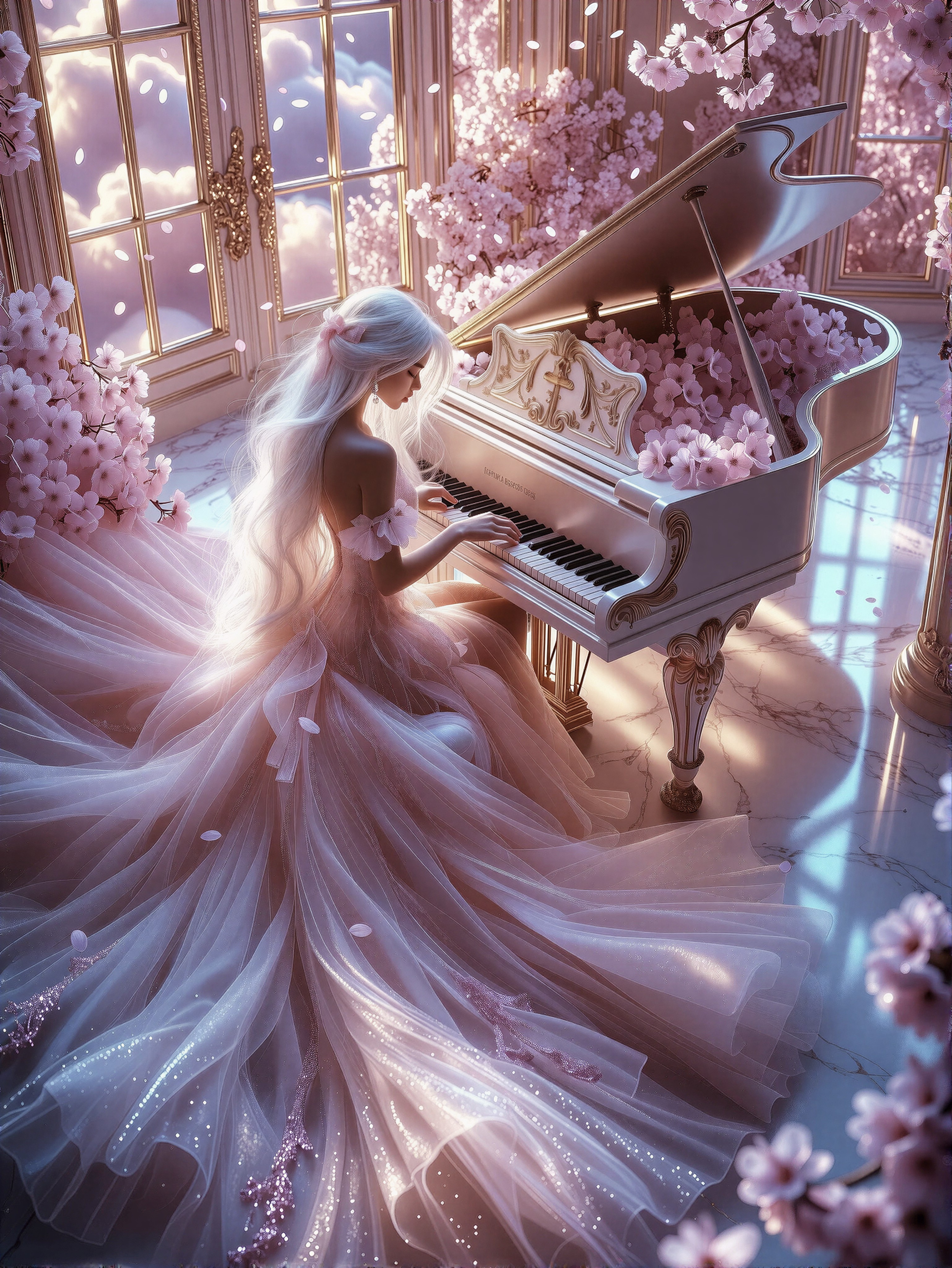 Ethereal Woman in Blossom Conservatory — AI generated image