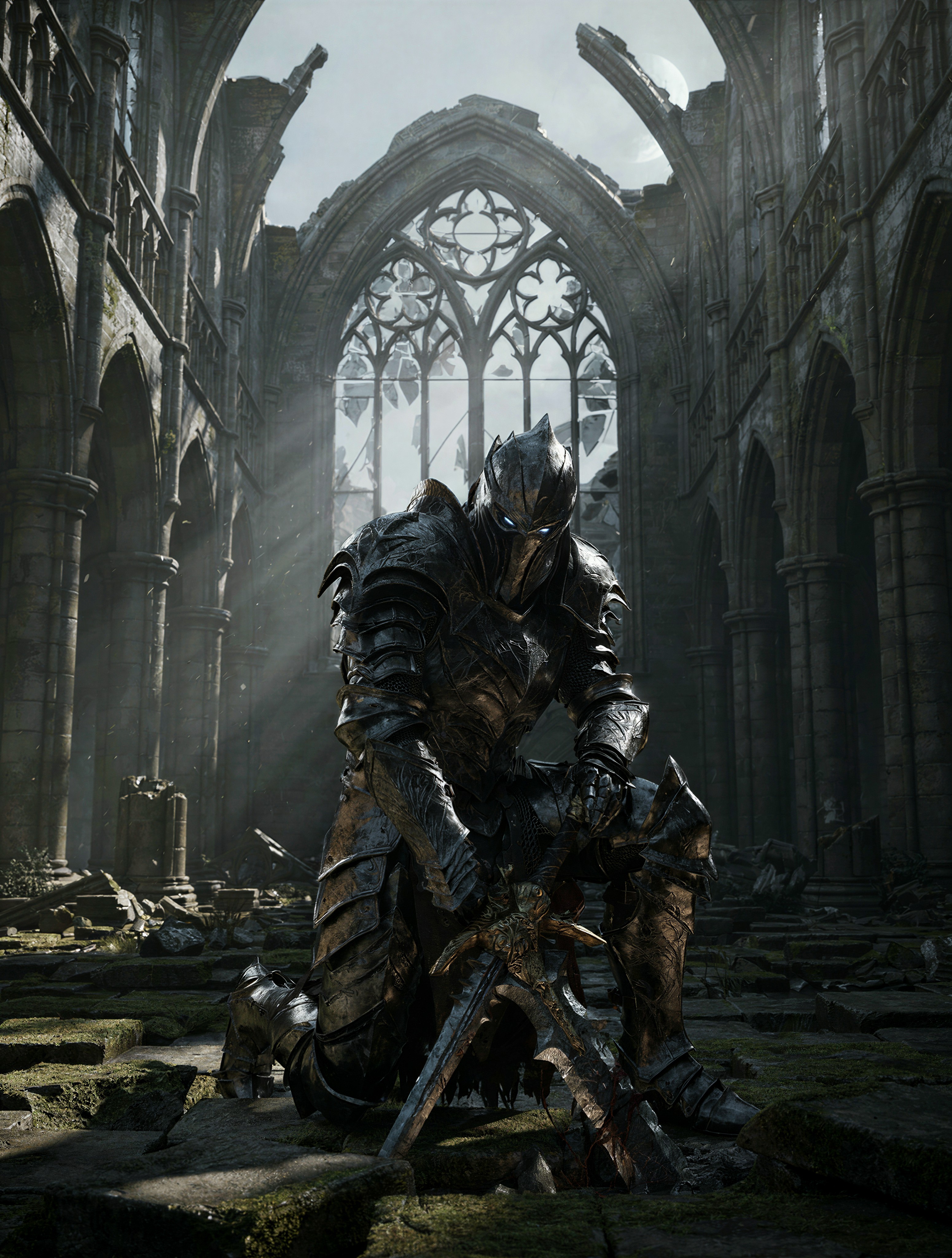 Menacing Knight in Moonlit Cathedral — AI generated image