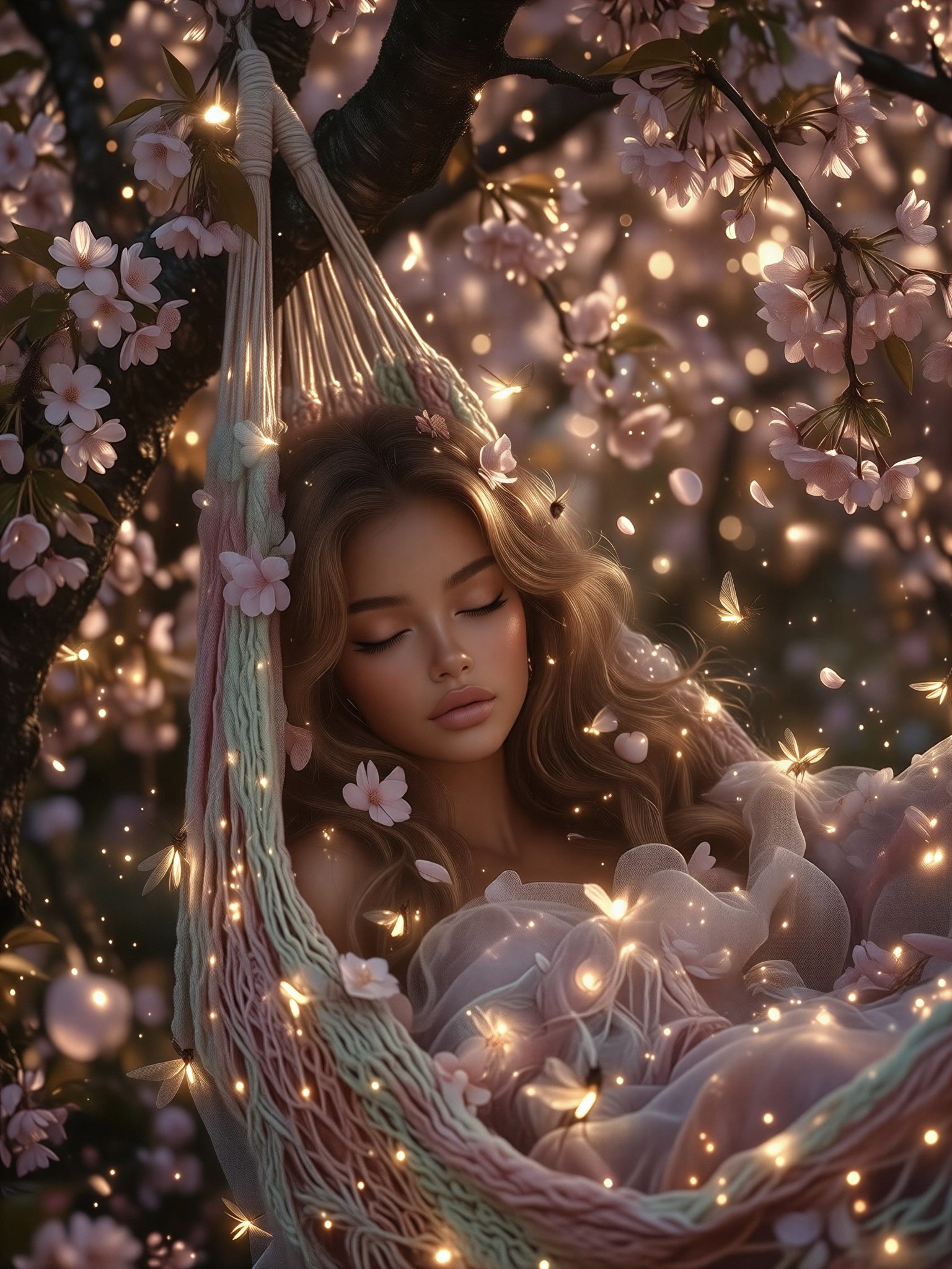 Girl Sleeping in Cocoon Hammock — AI generated image