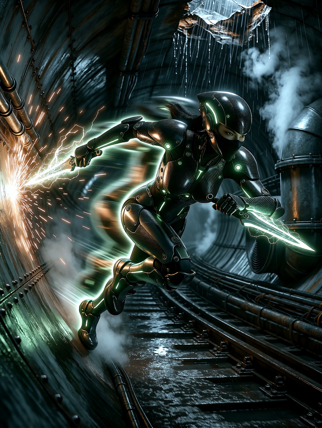 Cyberpunk Ninja Wall Sprint — AI generated image