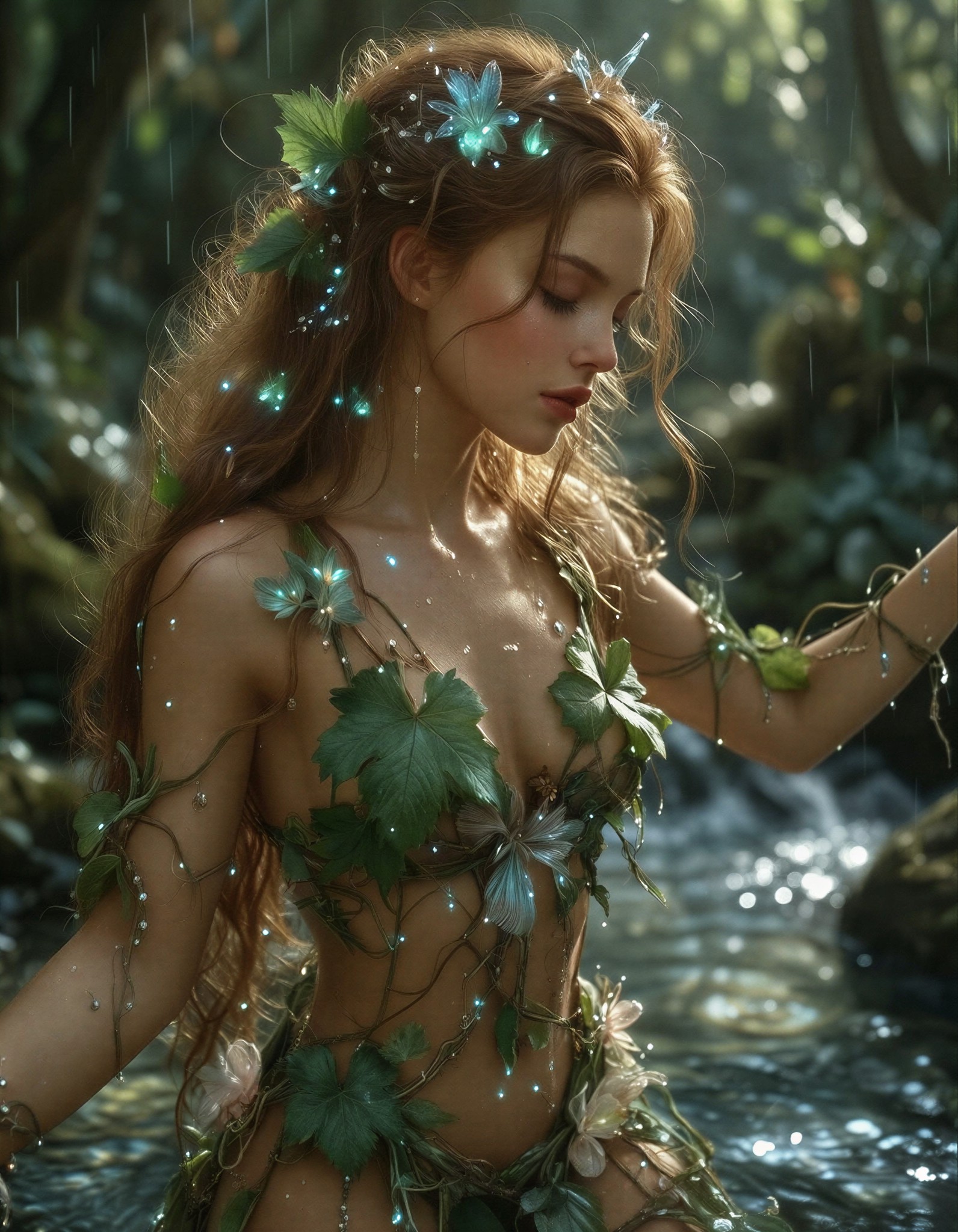 Graceful Dryad at Ancient Forest Spring Dawn — AI generated image