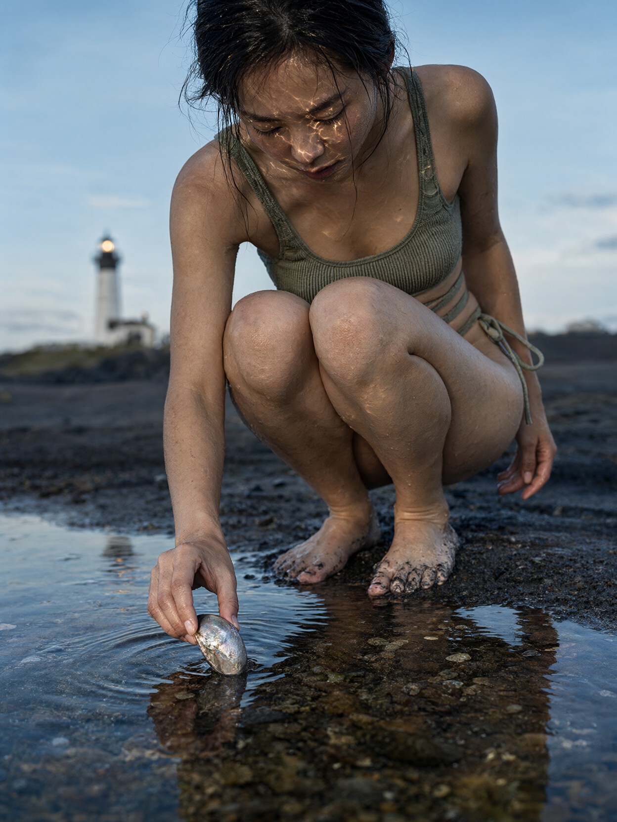 Serene Tide Pool Shell Gathering — AI generated image