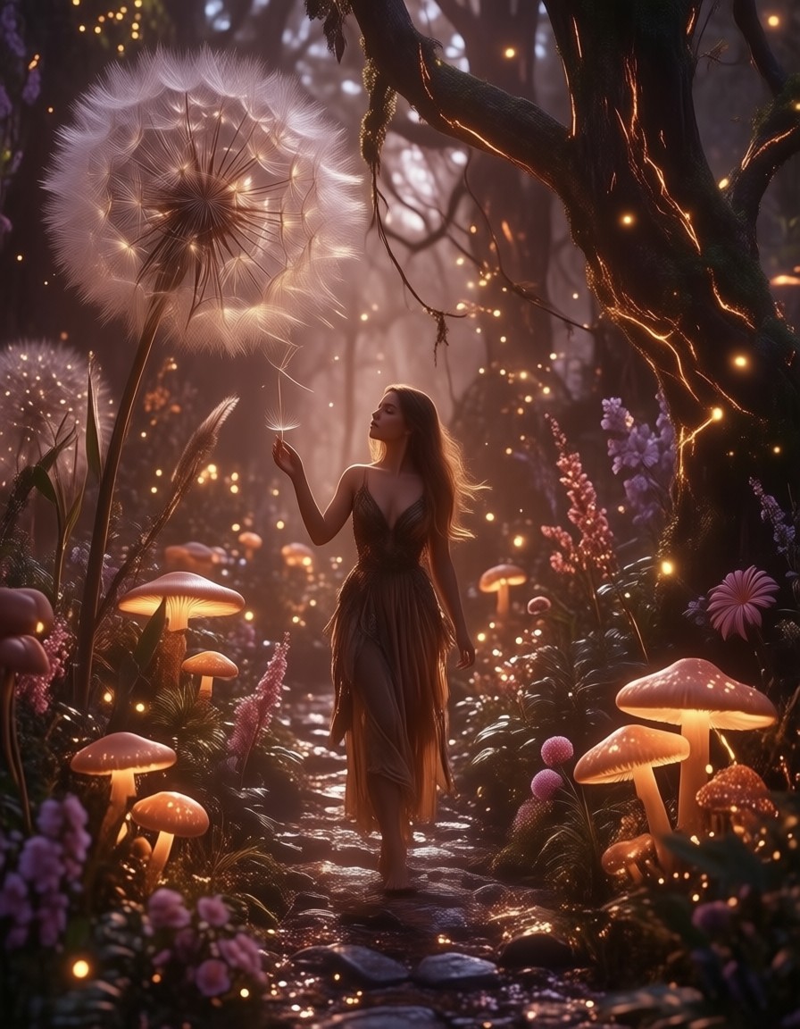 Bioluminescent Meadow Twilight Scene — AI generated image