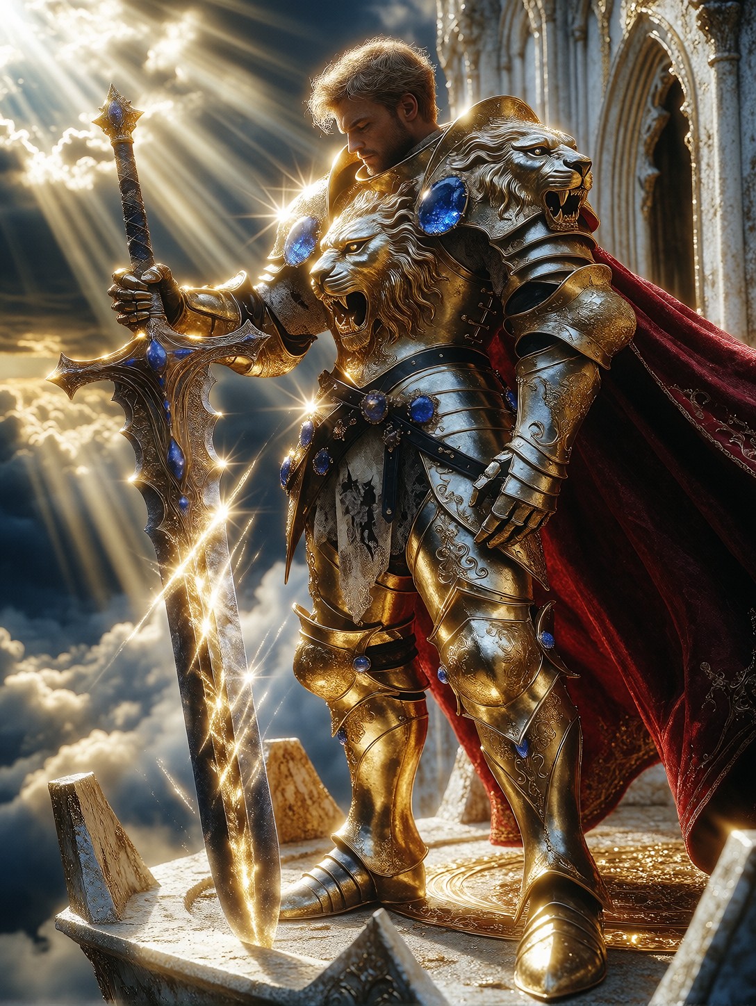 Majestic Paladin On Floating Fortress — AI generated image