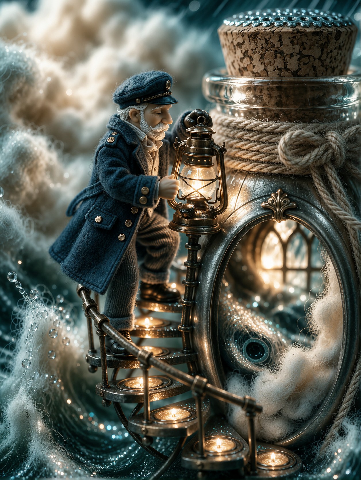 Lighthouse Keeper Diorama In Bottle — AI generated image