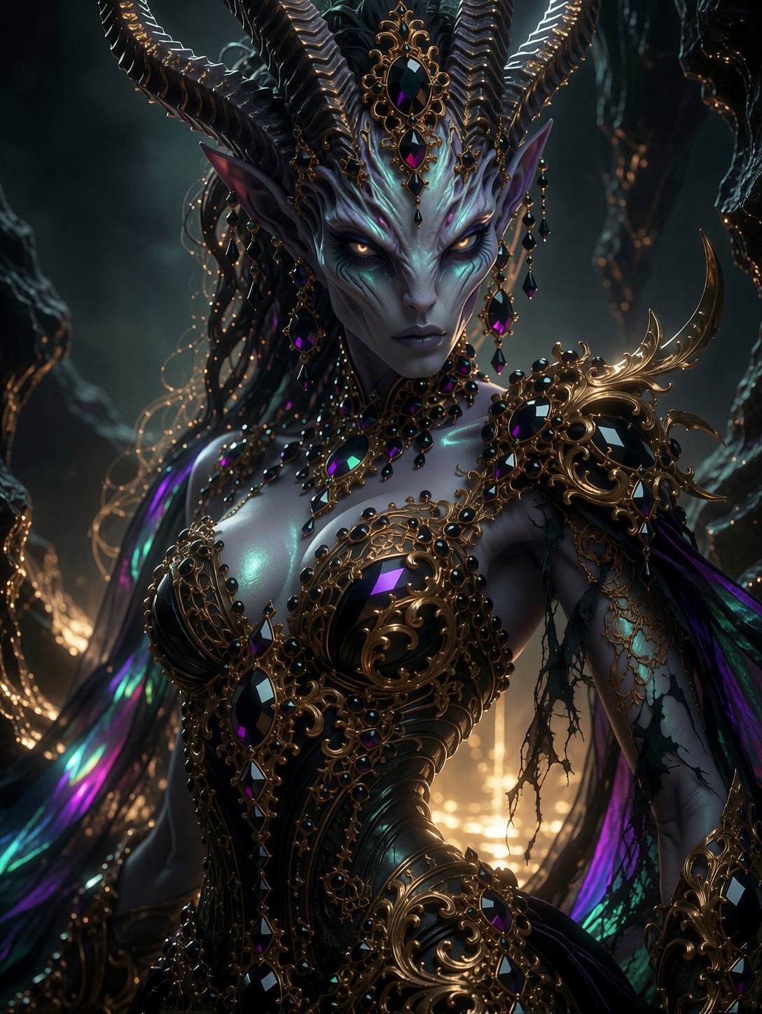 Regal Dark Fantasy Character With Horns — AI generated image