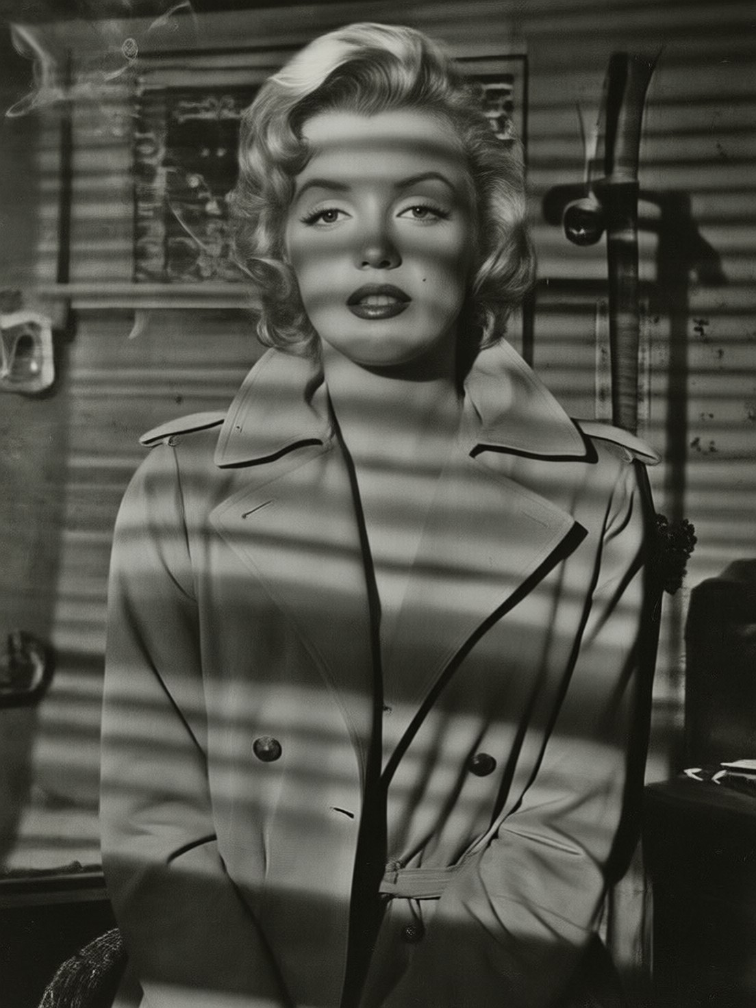 Mysterious Femme Fatale in Noir Office — AI generated image