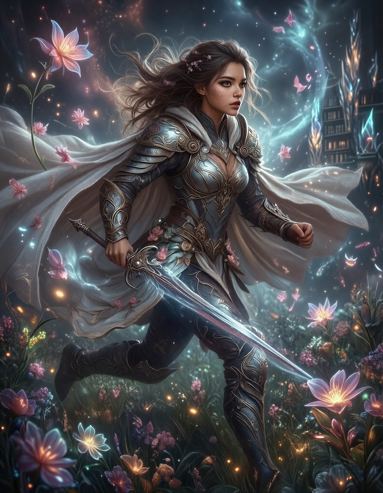 Dynamic Warrior in Celestial Armor — AI generated image