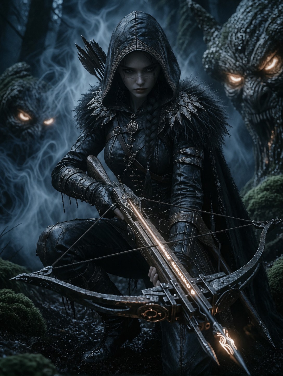 Stealthy Hunter In Foggy Forest — AI generated image