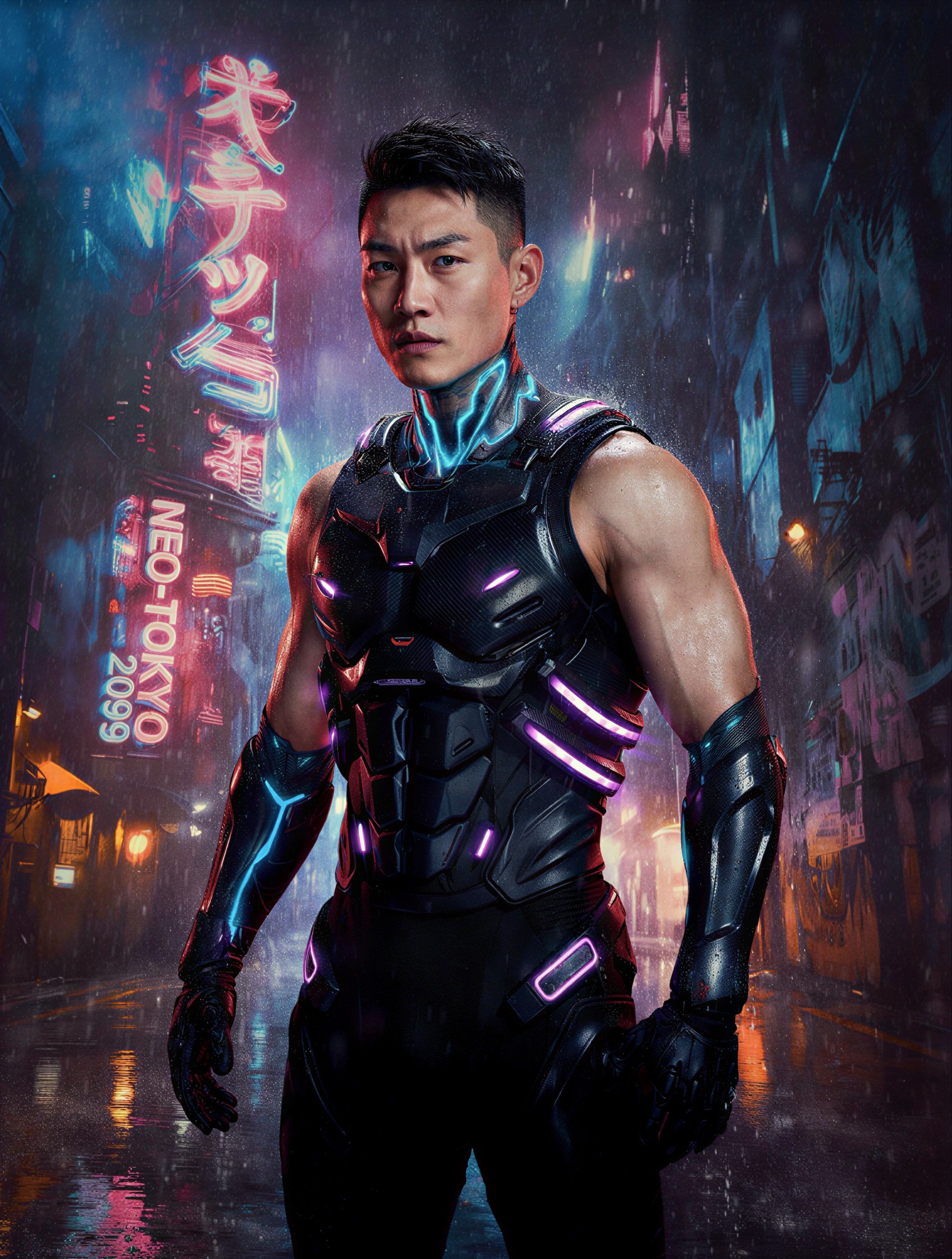 Cyberpunk Warrior in Neon Alley — AI generated image