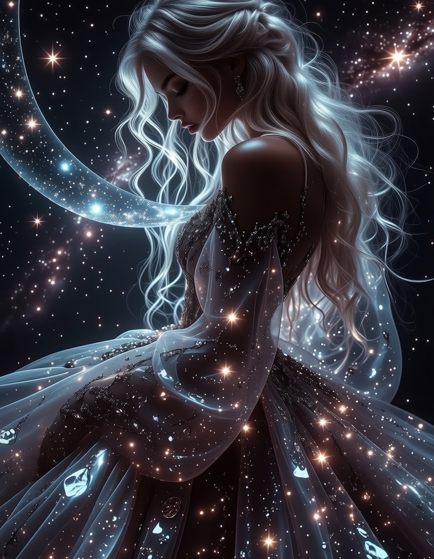 Celestial Goddess in Bioluminescent Gown — AI generated image