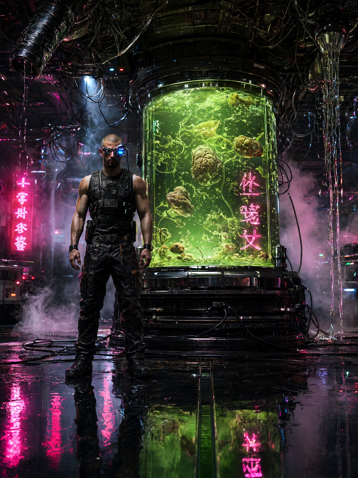 Neon Drenched Cyberpunk Lab Scene — AI generated image