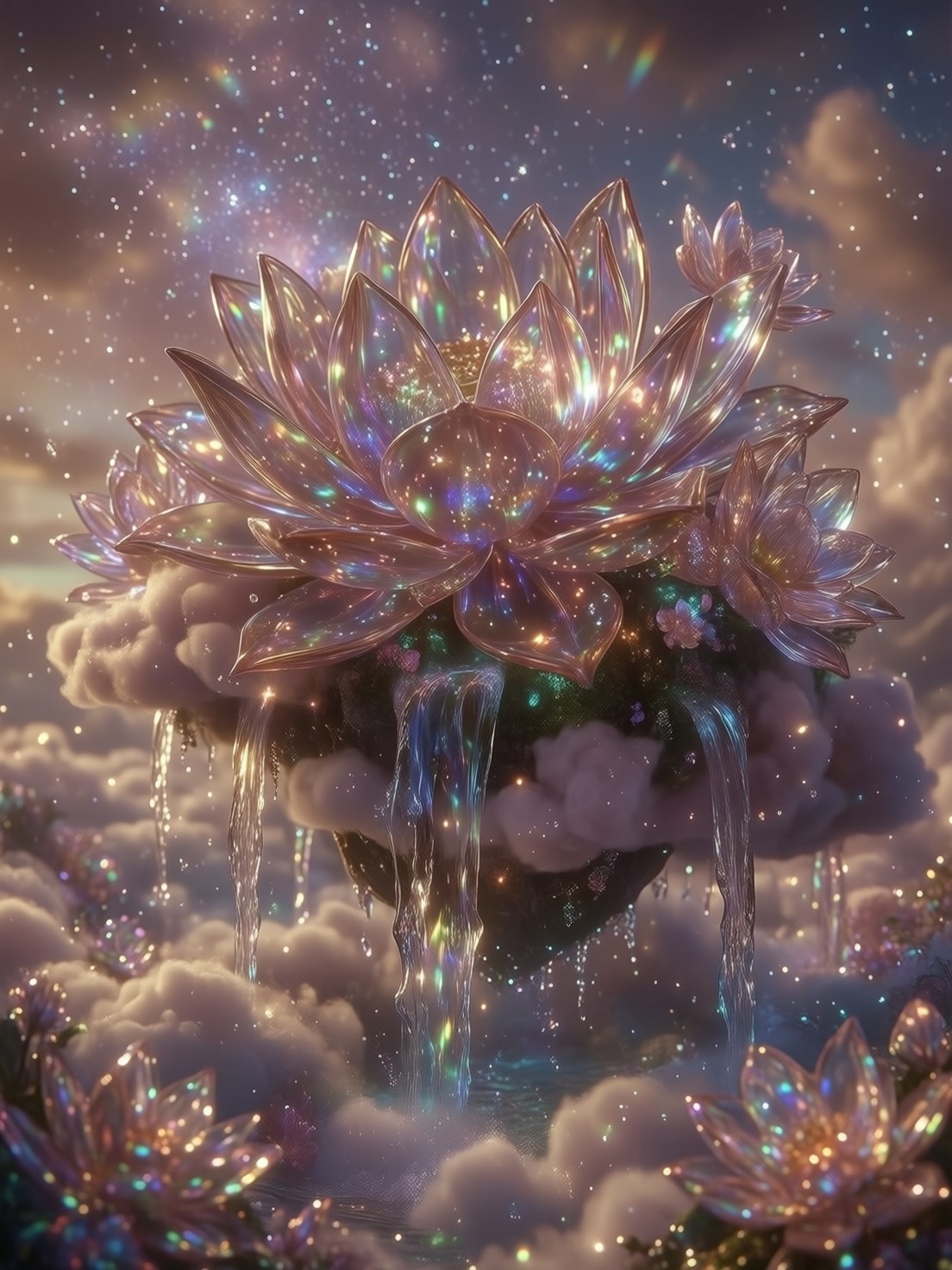 Iridescent Lotus Floating Island — AI generated image