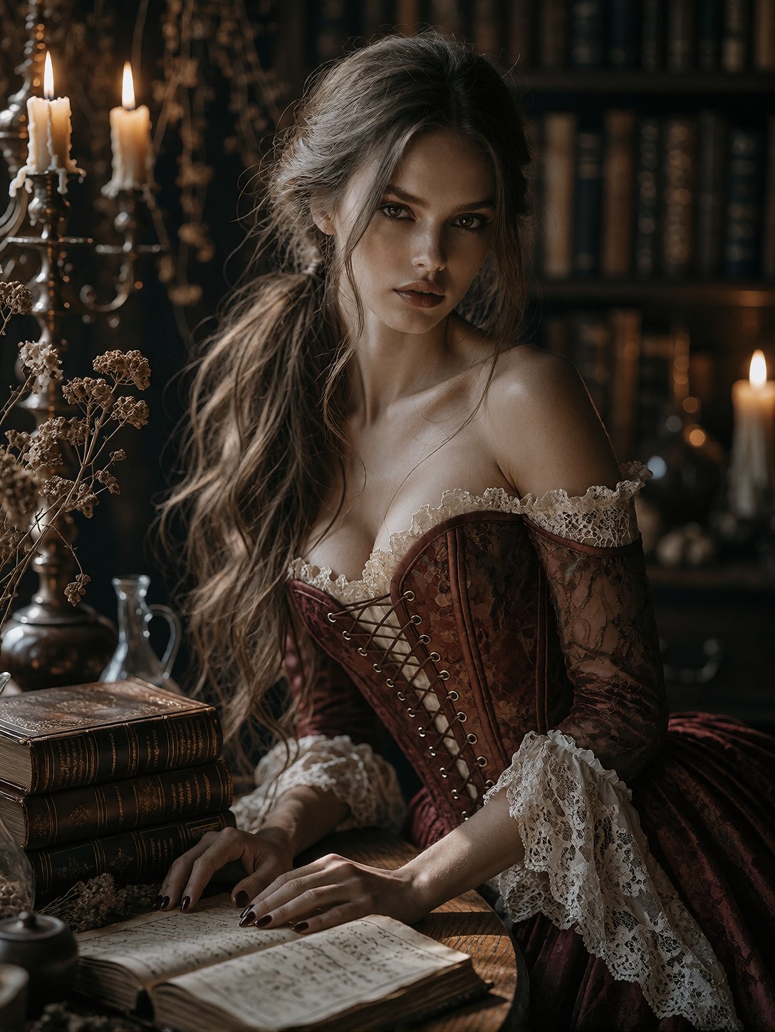 Gothic Crimson Alchemist Portrait — AI generated image