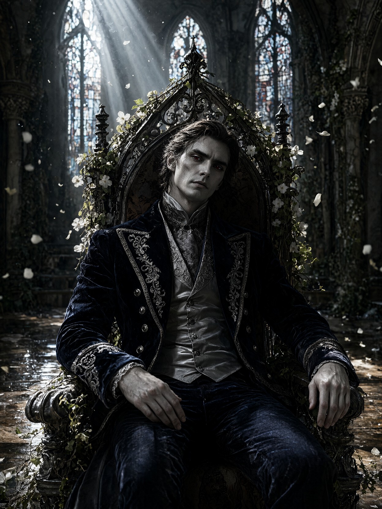 Gothic Vampire Lord On Iron Throne — AI generated image