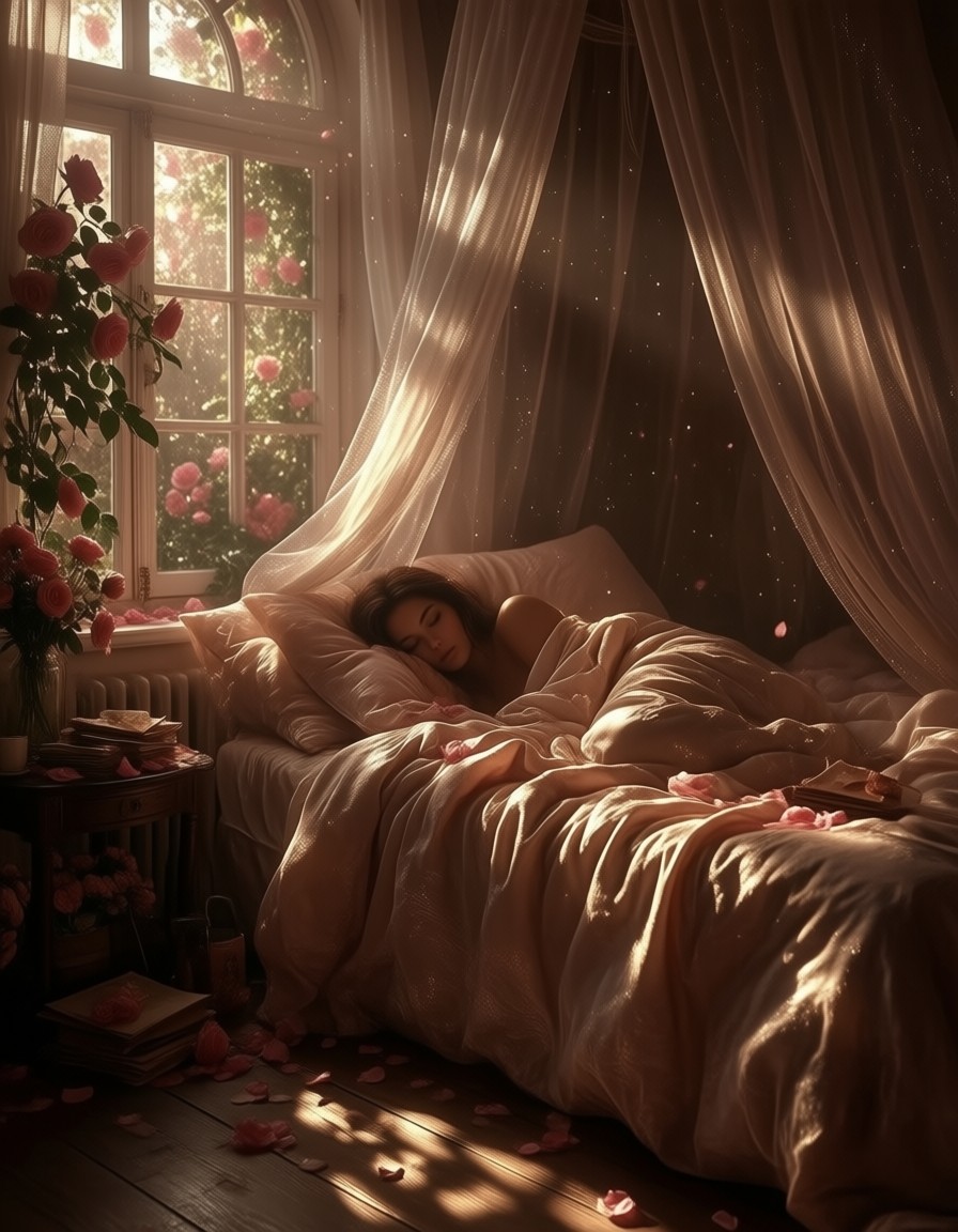 Ethereal Canopy Bed in Morning Light — AI generated image