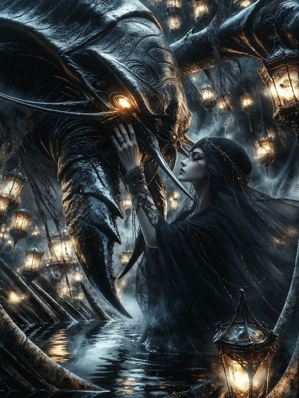 Blind Seer Guiding Swamp Beast — AI generated image