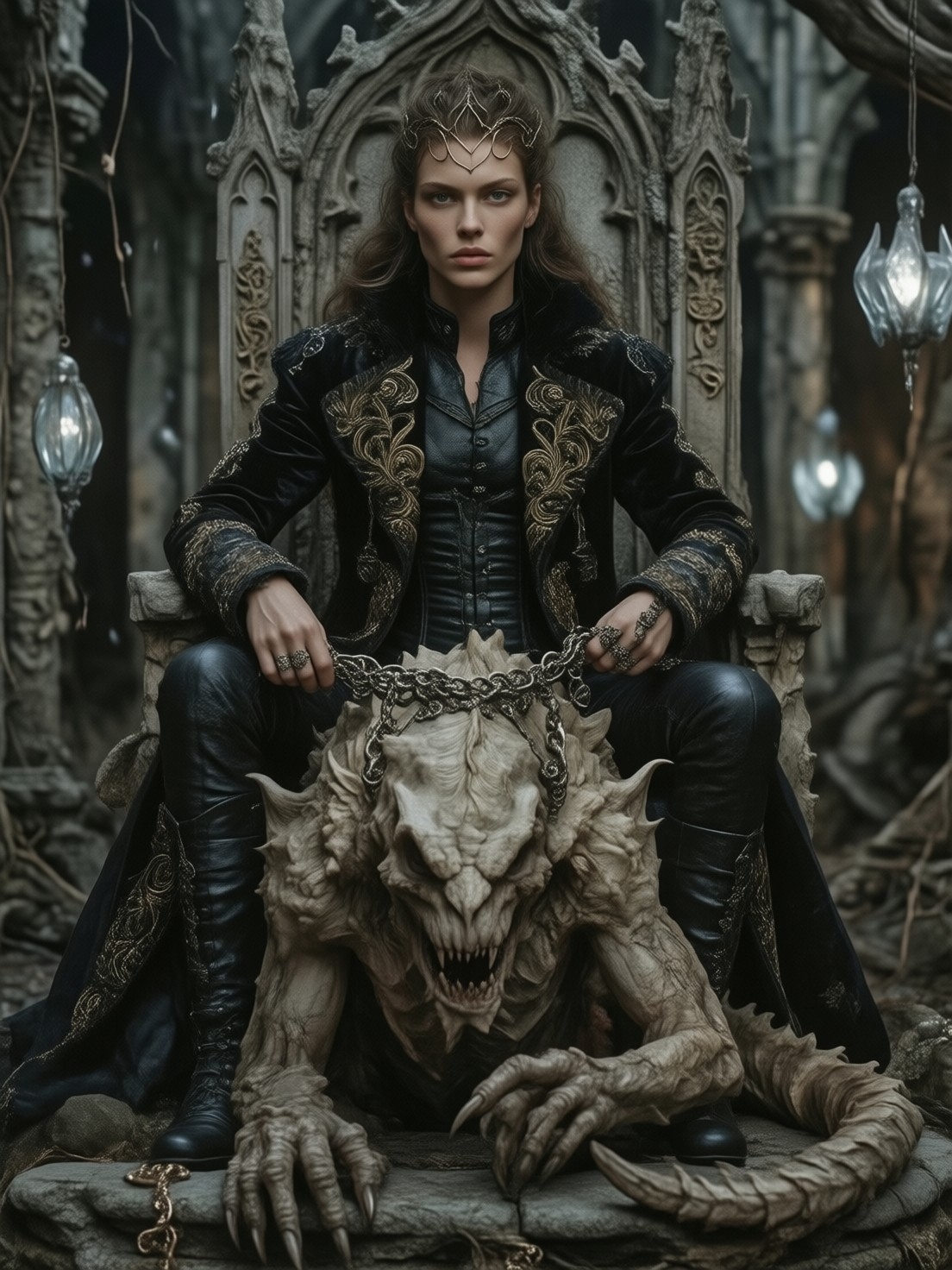 Confident Woman on Gothic Throne — AI generated image