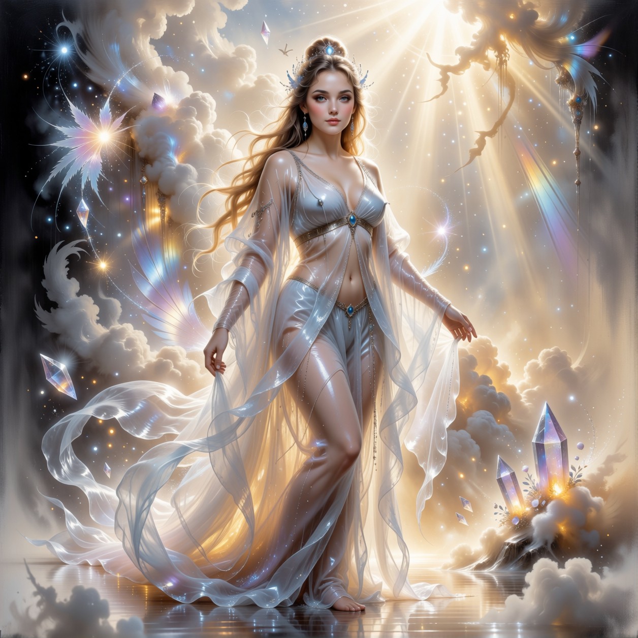 Luminous Otherworldly Woman In Celestial Light — AI generated image