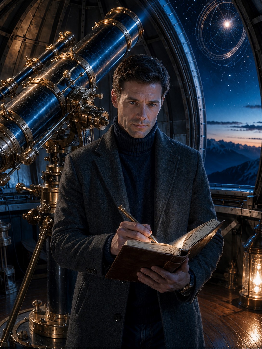 Astronomer Standing In Observatory Dome At Twilight — AI generated image
