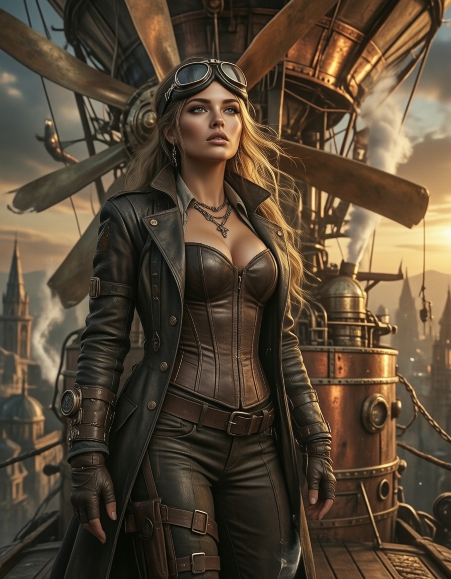 Steampunk Airship Captain at Sunset — AI generated image
