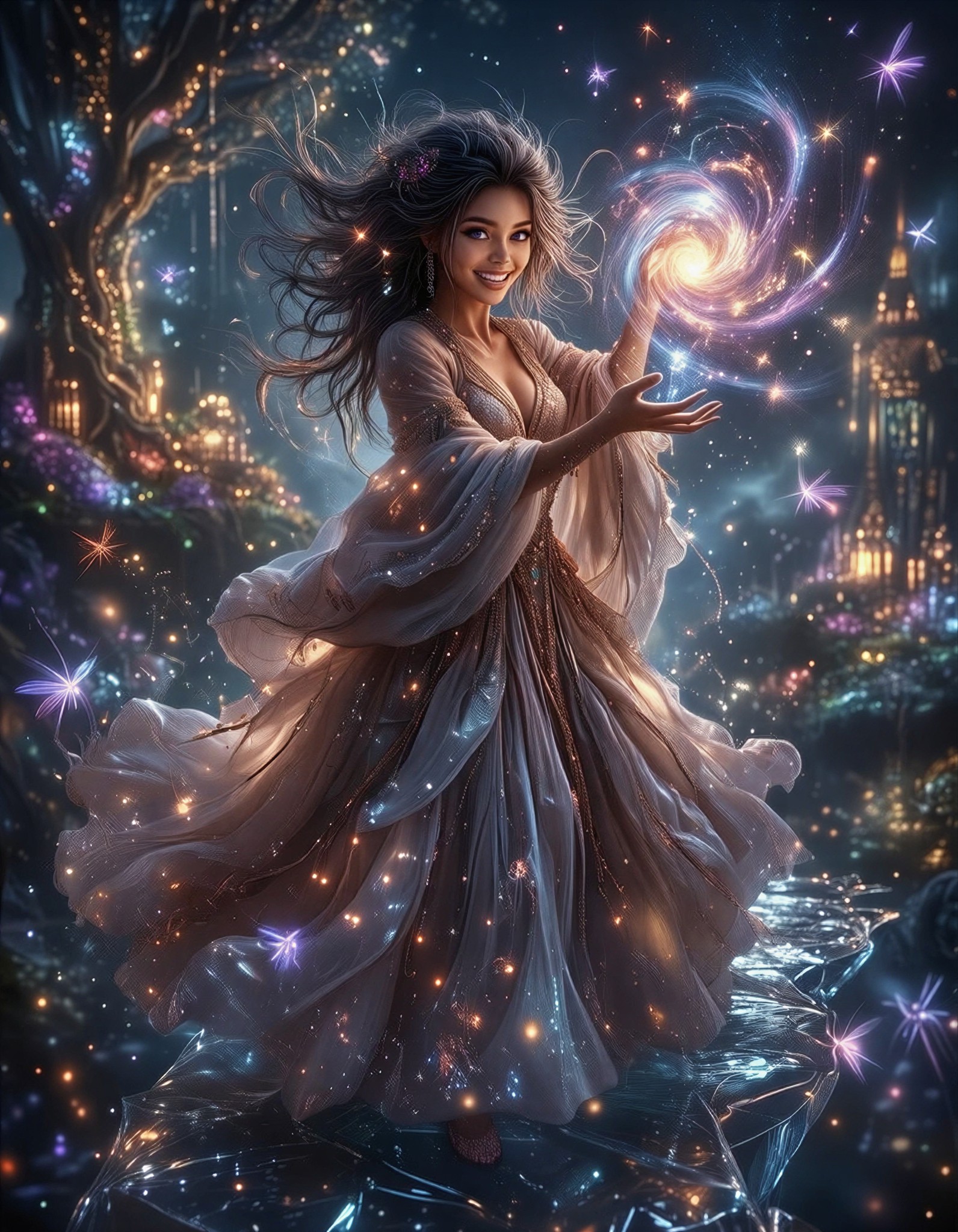 Enchanted Sorceress in Glowing Fantasy Realm — AI generated image