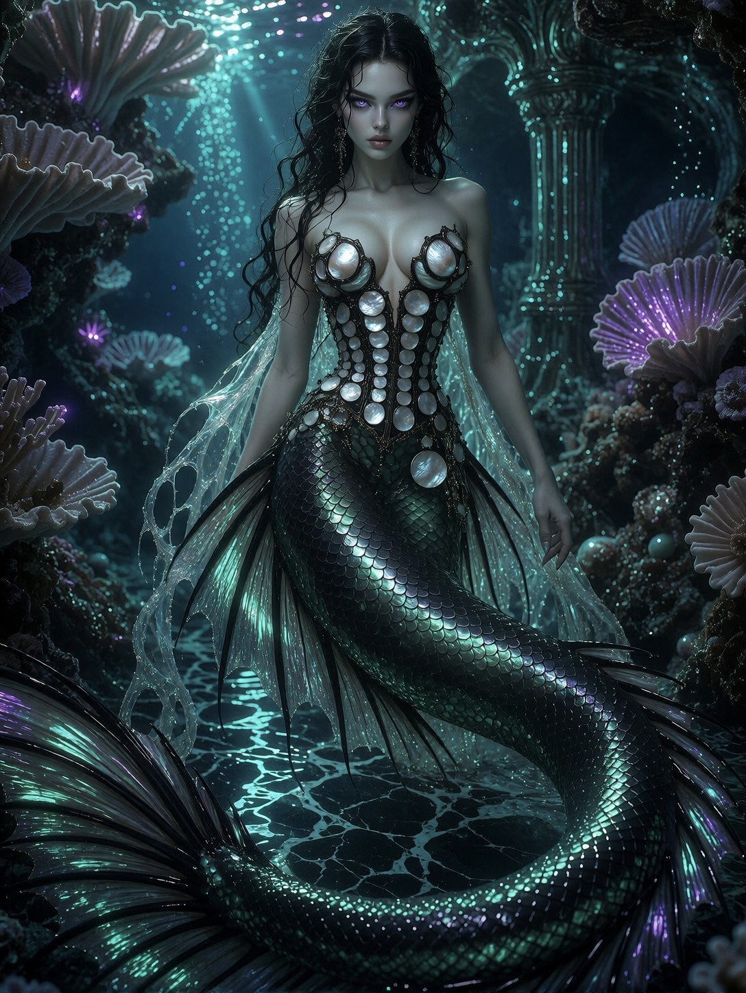 Seductive Sea Witch In Coral Temple — AI generated image