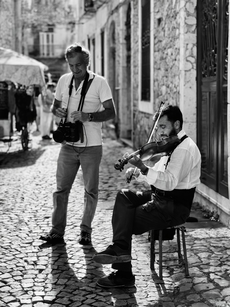 Cobblestone Alley Violinist — AI generated image