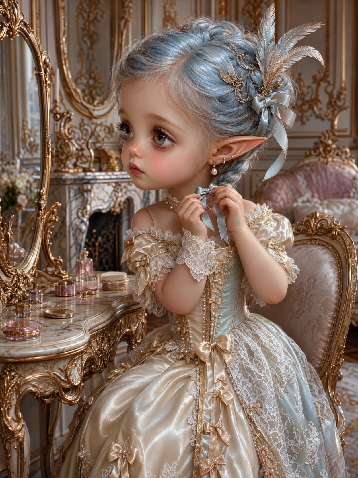 Rococo Elf At Dressing Table — AI generated image