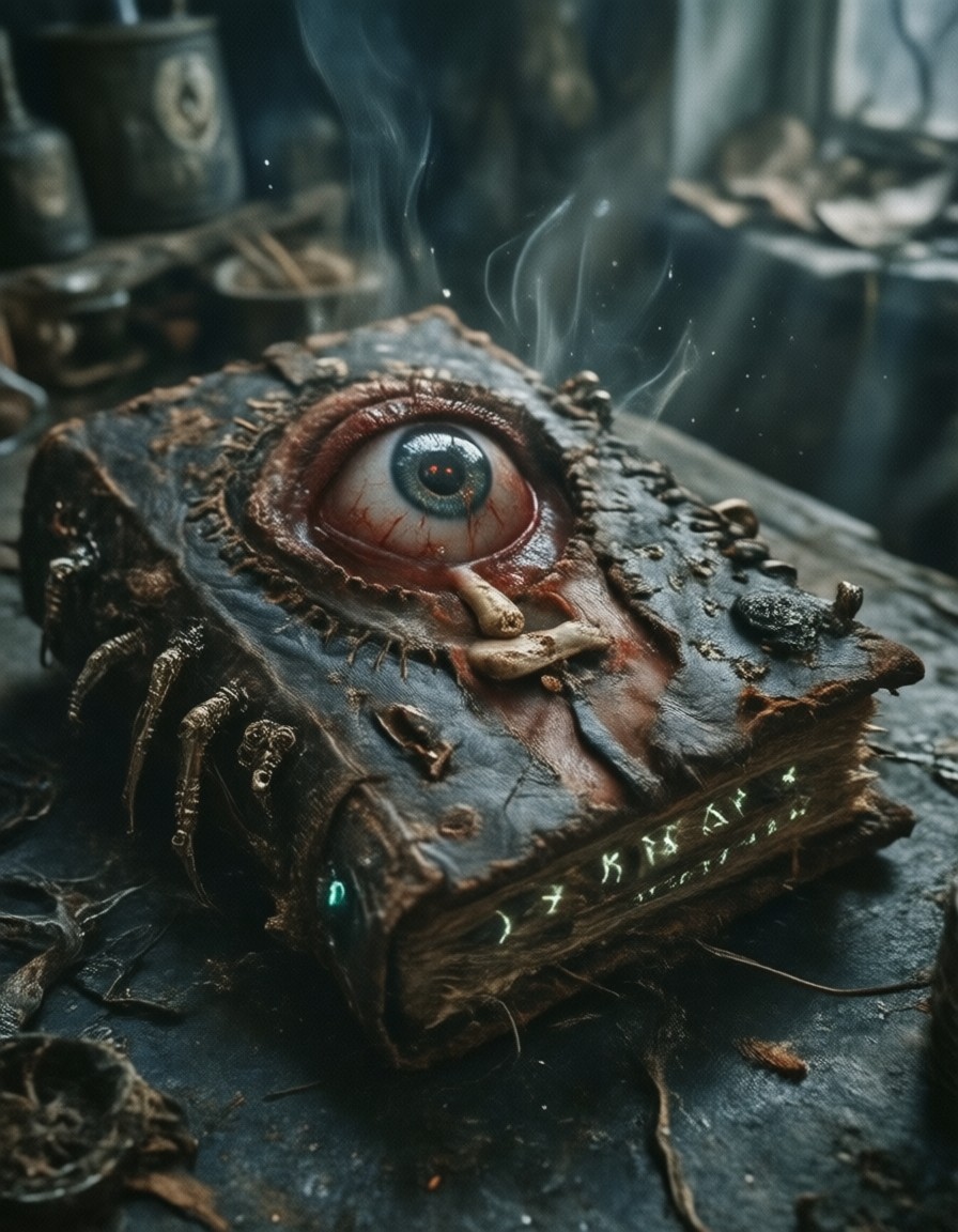Ancient Book With Bloodshot Eye — AI generated image