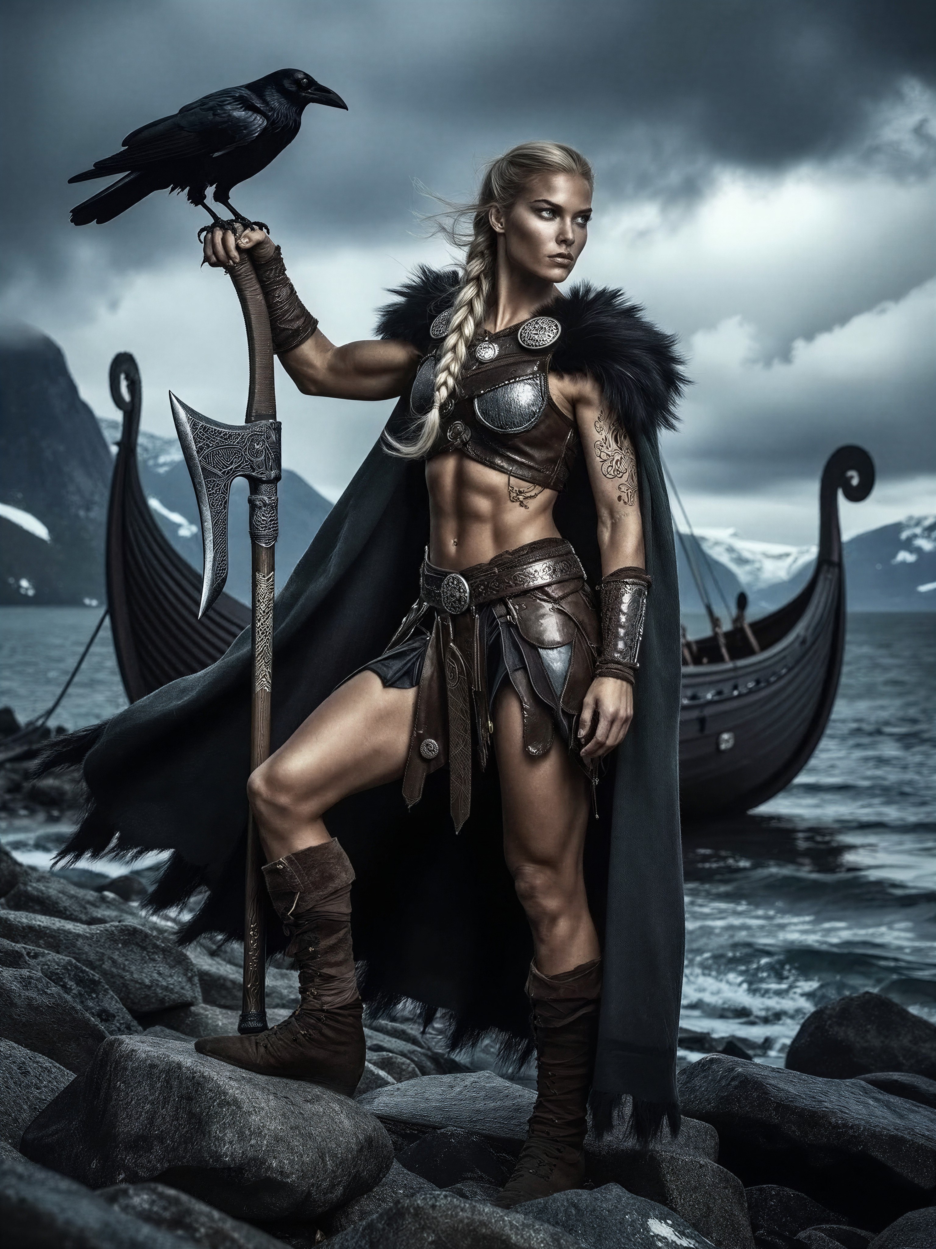 Dark Fantasy Viking Warrior Portrait — AI generated image