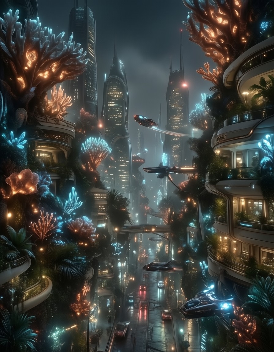 Bioluminescent Futuristic City — AI generated image