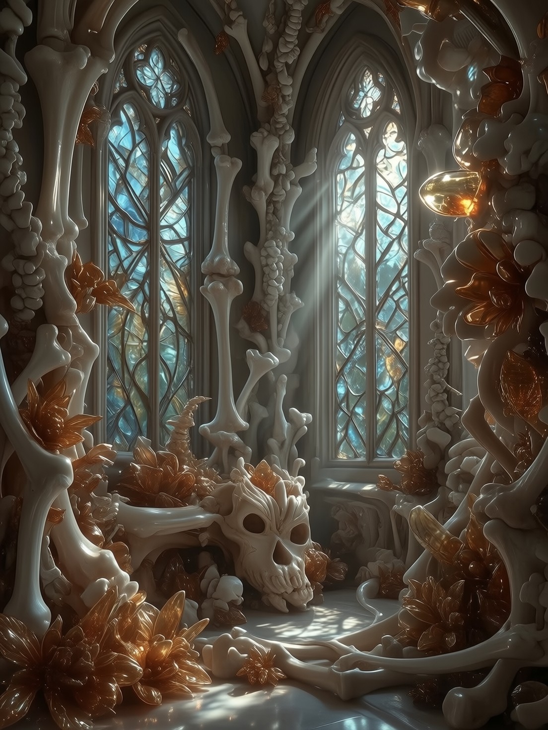 Futuristic Cathedral of Living Bone and Amber — AI generated image