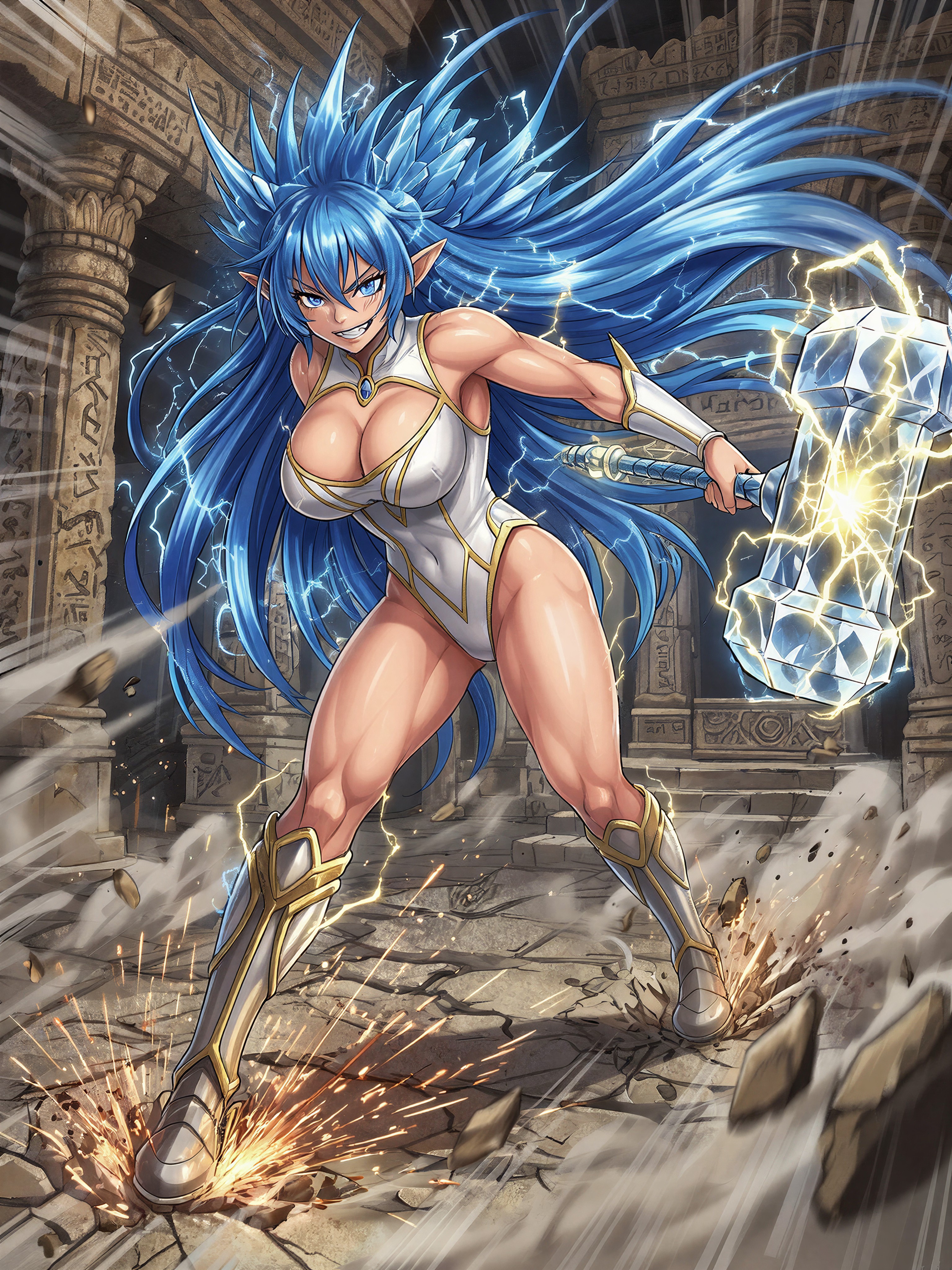 Anime Warrior with Lightning Hammer — AI generated image