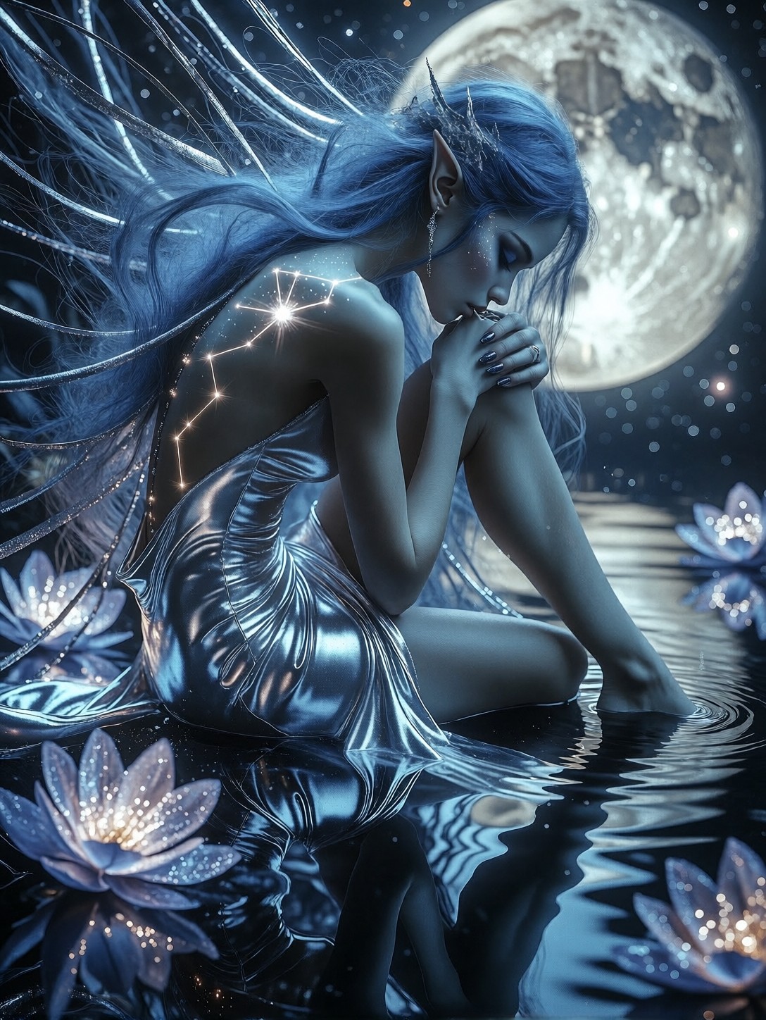 Ethereal Astral Elf On Obsidian Altar — AI generated image