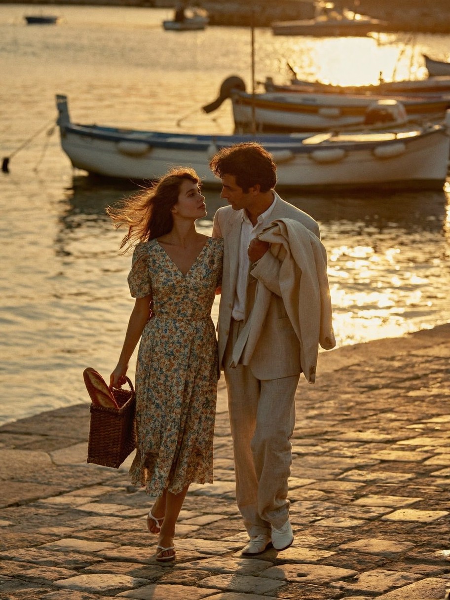 Golden Hour Waterfront Walk — AI generated image