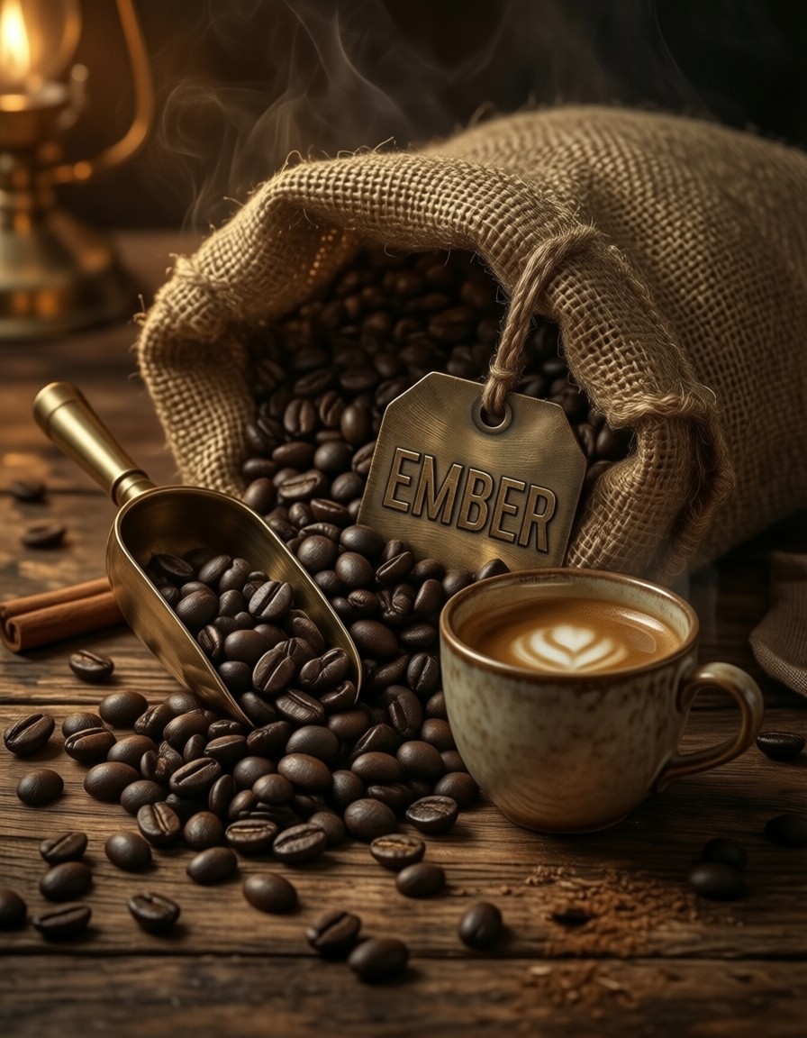 Dark Roasted Beans on Wooden Table — AI generated image