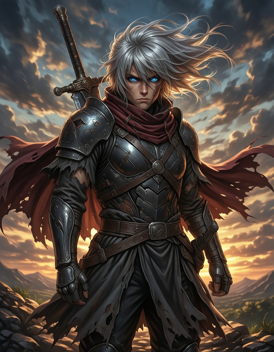Epic Anime Warrior at Sunset — AI generated image