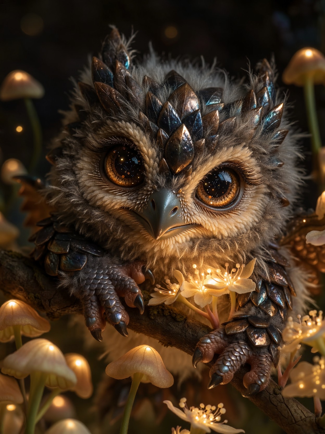 Charming Fluffy Hybrid Owl Dragon — AI generated image