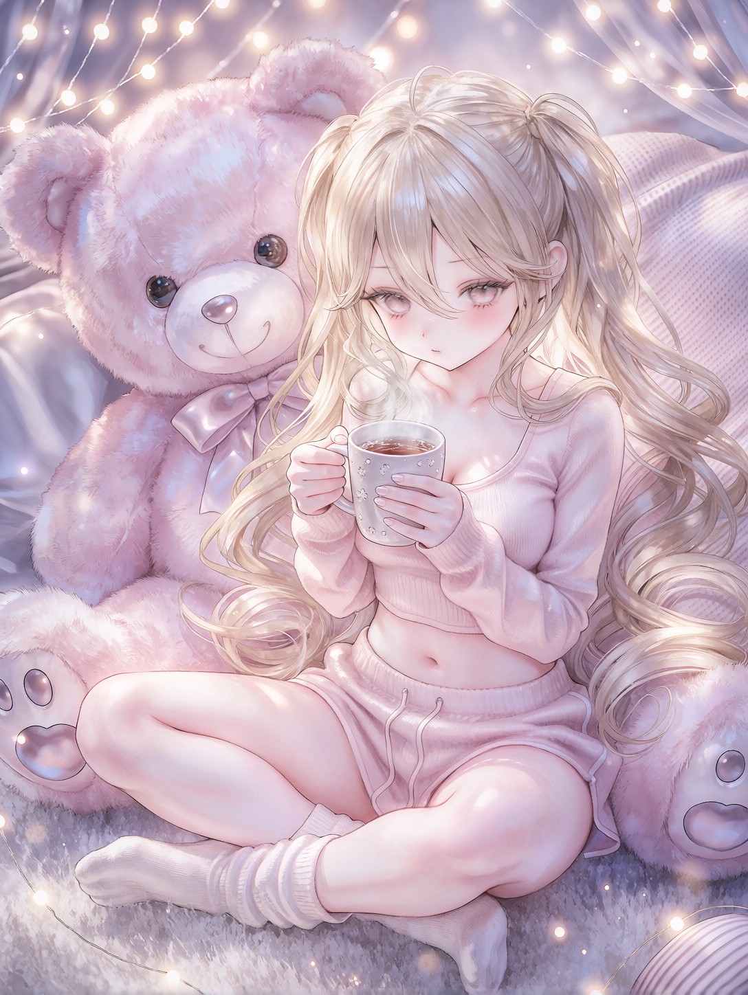 Cute Anime Girl With Pastel Teddy Bear — AI generated image