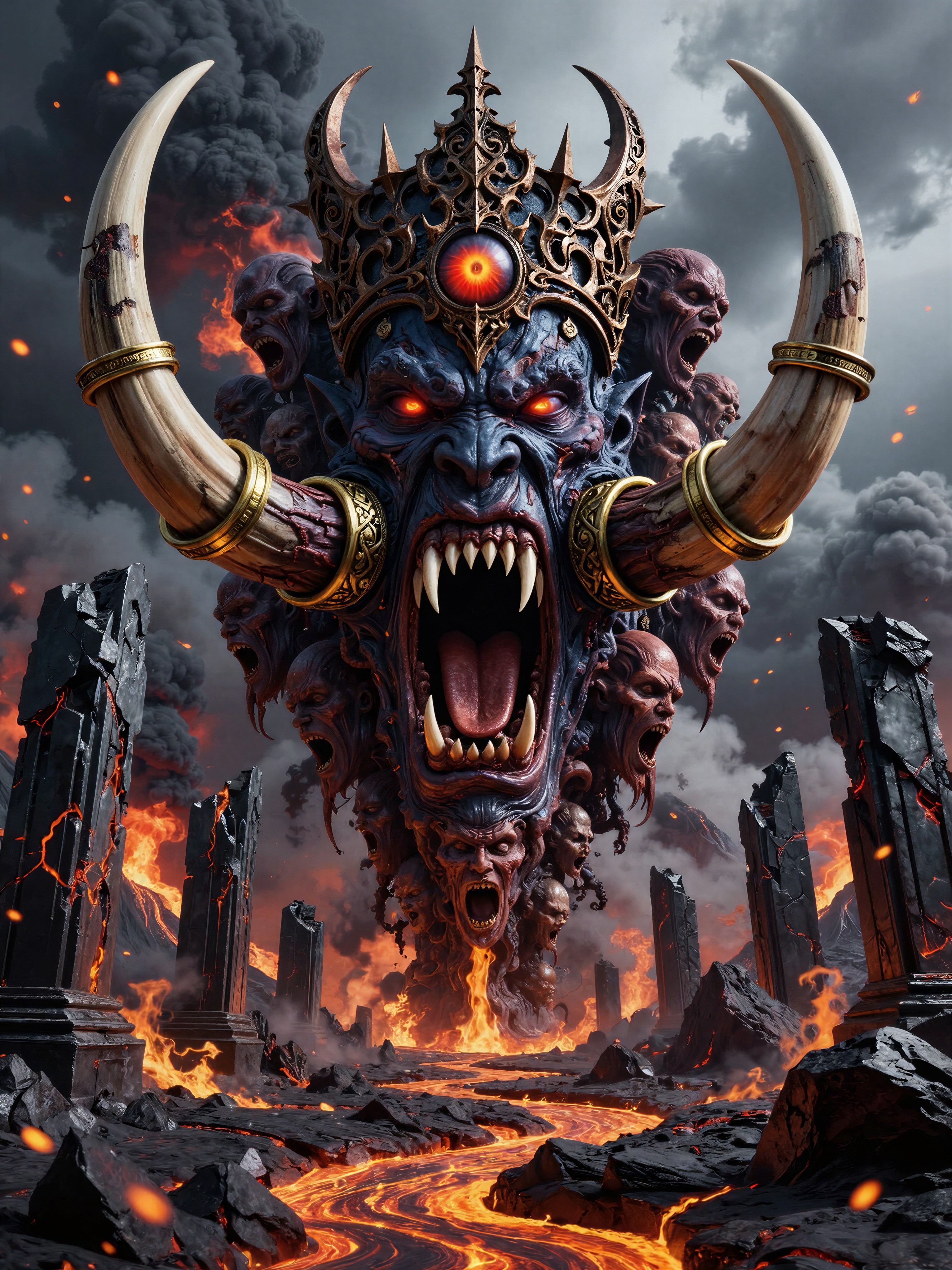 Ancient Demon God Awakens in Infernal Ruins — AI generated image