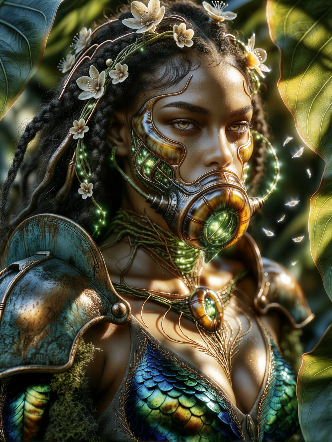 Solar Punk Nature Priestess Portrait — AI generated image