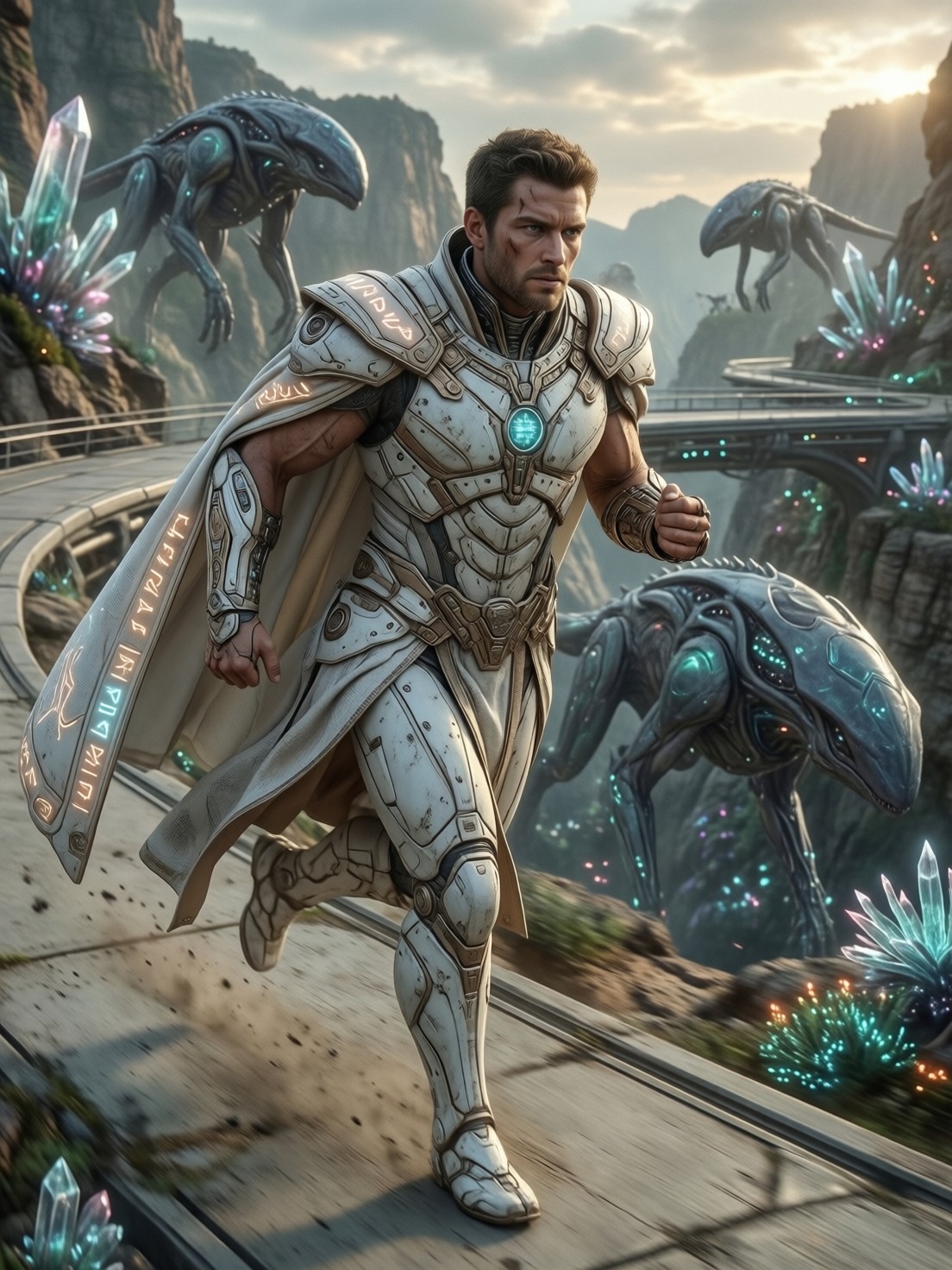 Futuristic Diplomat on Alien Bridge — AI generated image