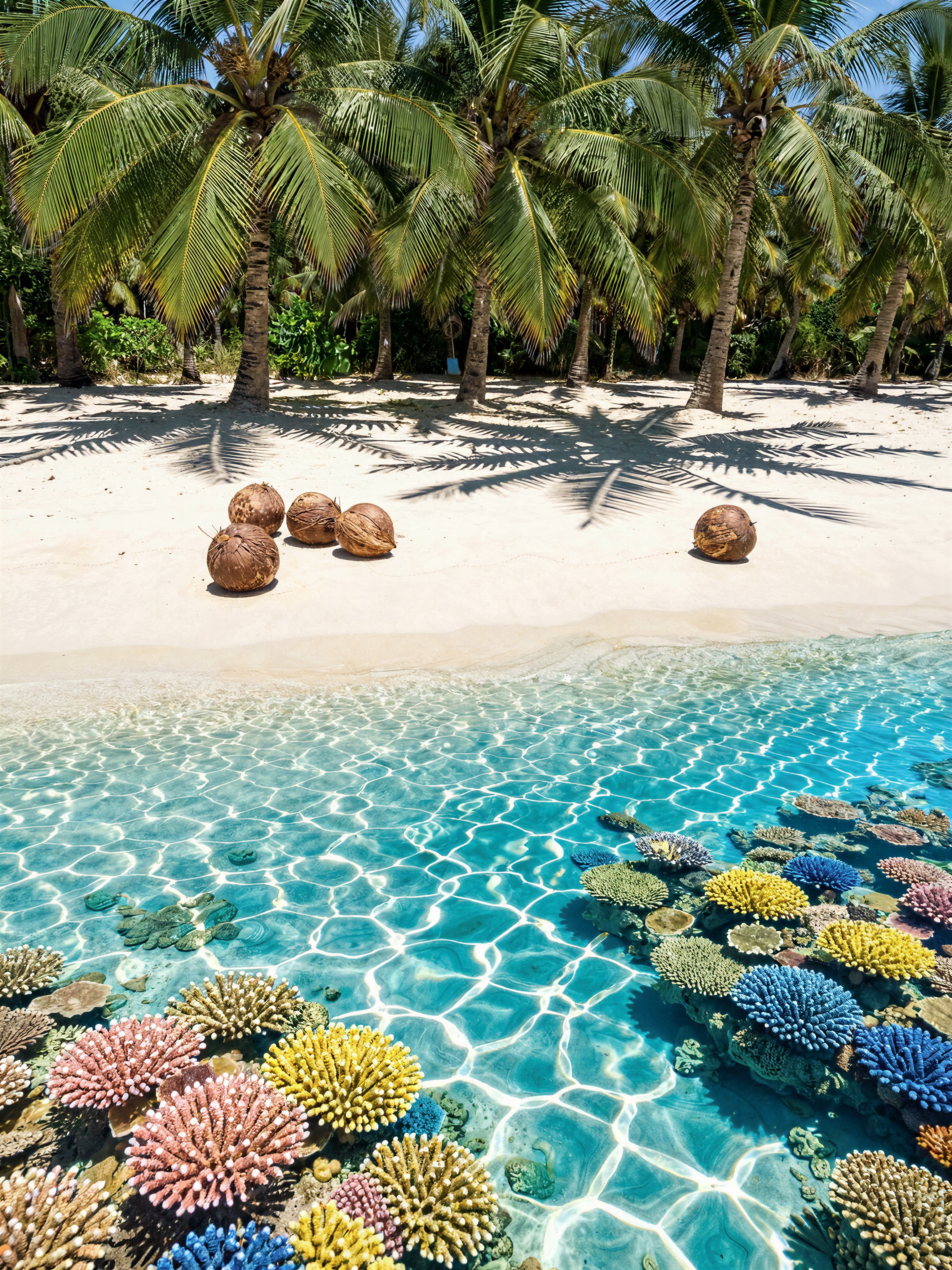 Sunlit Tropical Shore with Coral Reef — AI generated image