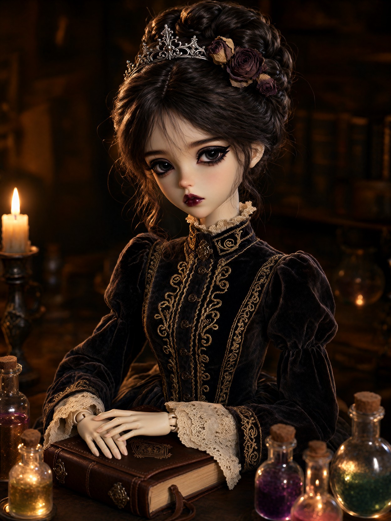 Gothic Scholar With Grimoire — AI generated image