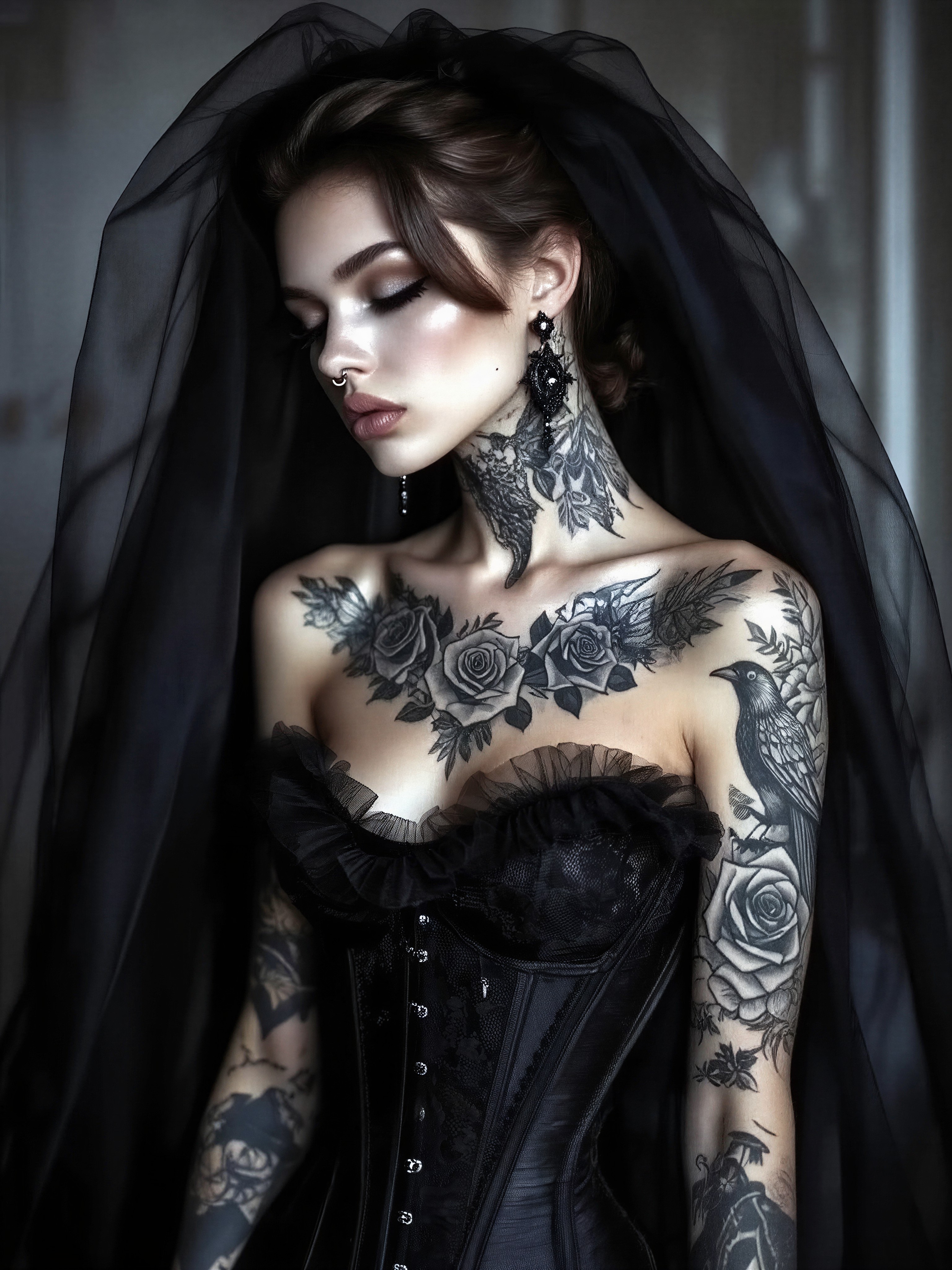 Elegant Gothic Femme in Sheer Veil — AI generated image
