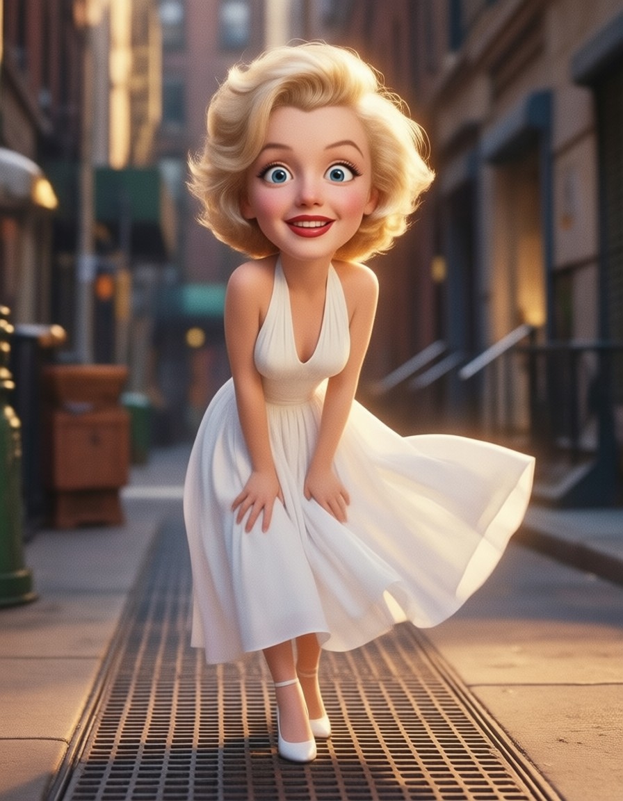 Pixar Style Marilyn Monroe on Subway Grate — AI generated image