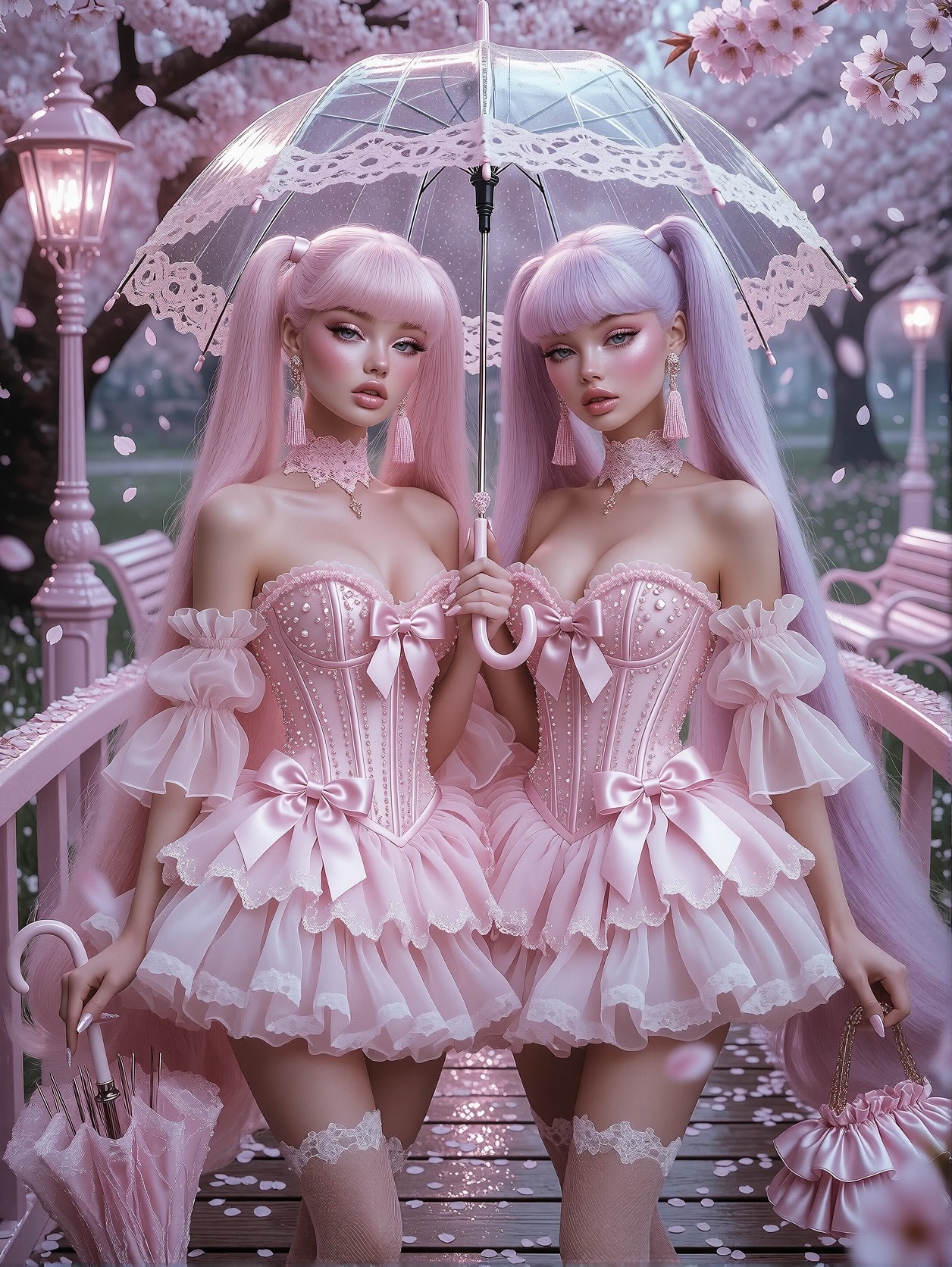 Barbie Duet in Dreamy Sakura Park — AI generated image