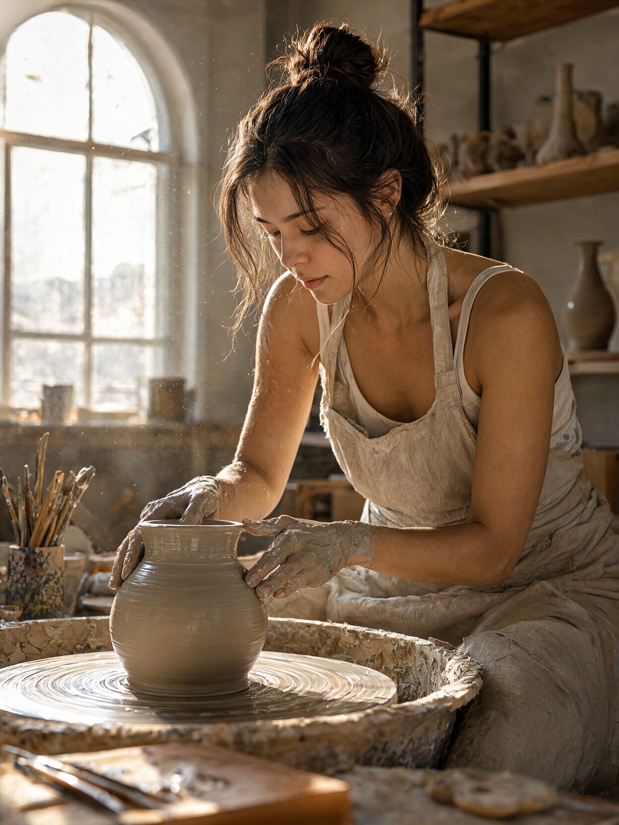 Sunlit Clay Shaping Session — AI generated image