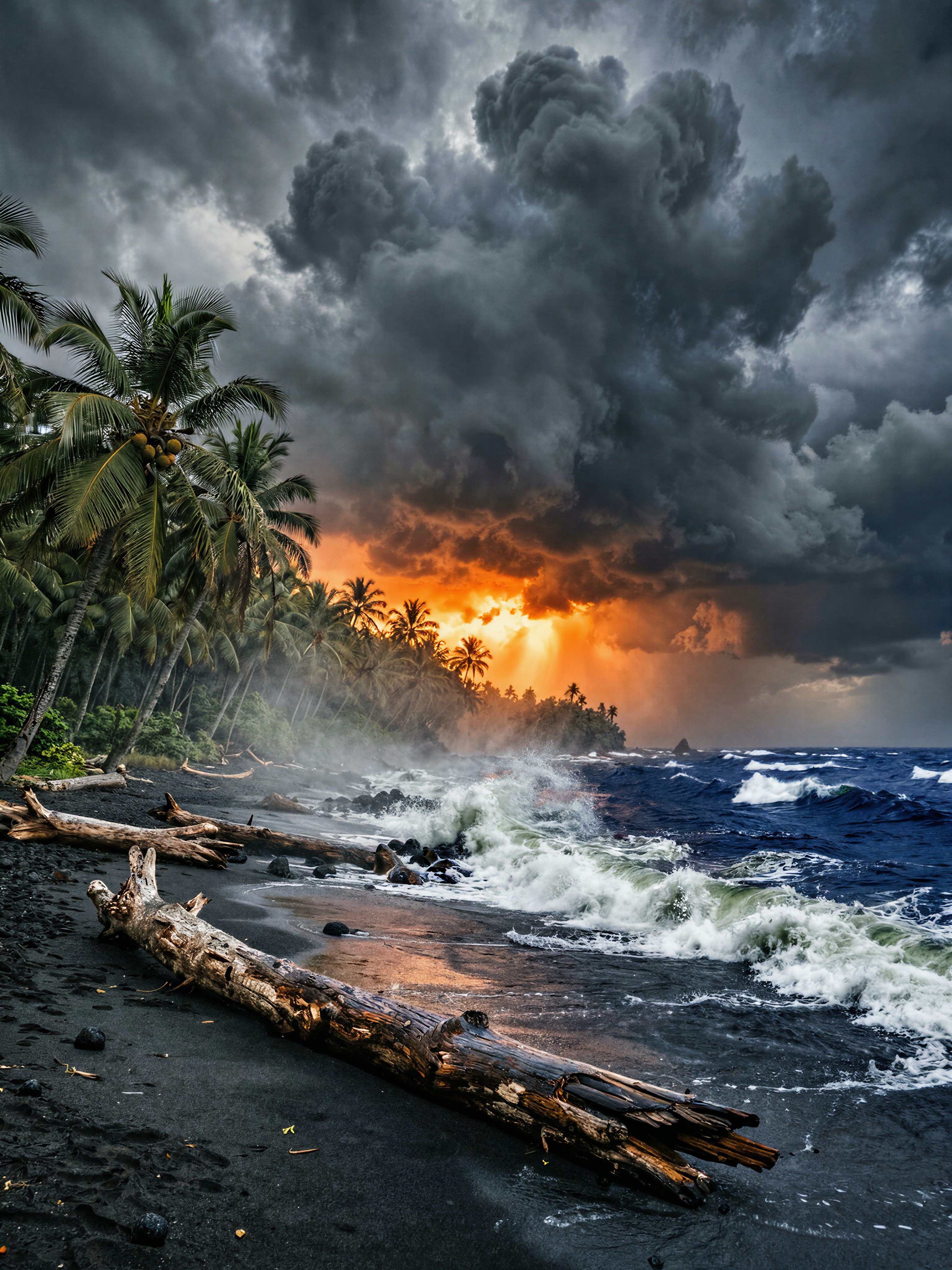 Dramatic Tropical Coast Before Storm — AI generated image